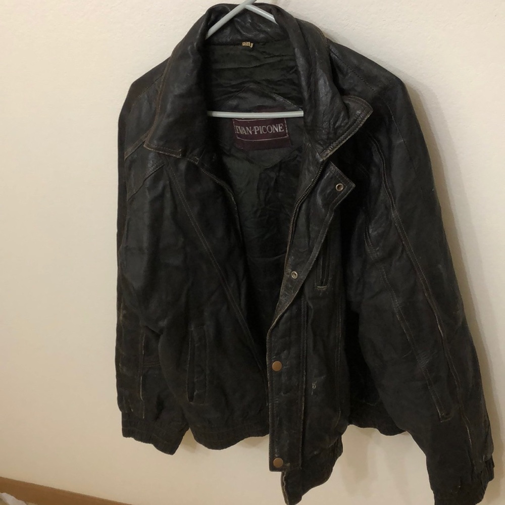 Evan-Picone Brown Leather Bomber Jacket